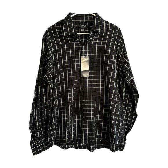 Bruno Men’s Black and Green Checkered Dress Shirt, Size Large, NWT - Picture 3 of 6